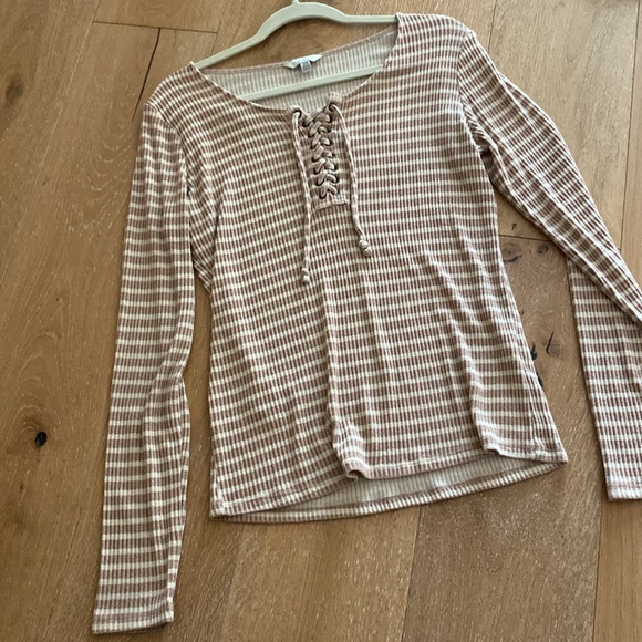 LUCKY BRAND 🍀 lace front striped woven top (M) - Picture 9 of 15